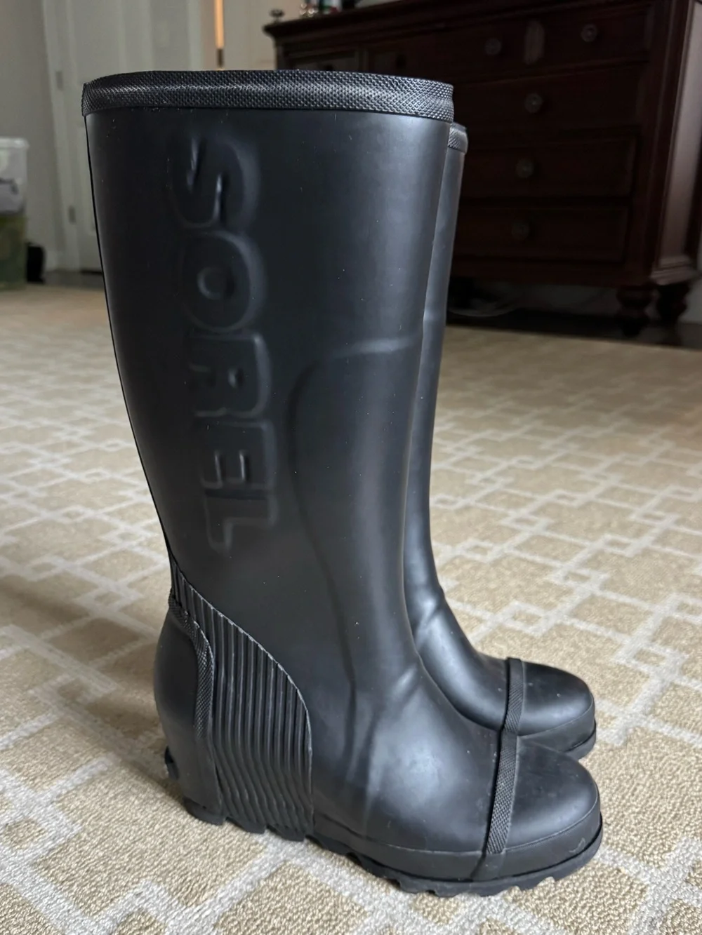 Sorel Joan Rain Wedge Tall Waterproof Rubber Boots Black Size 10